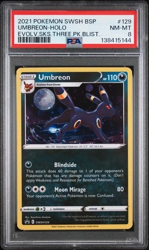 2021 POKEMON SWSH PROMO EVOLVING SKIES THREE PACK BLISTERS UMBREON-HOLO PSA 8