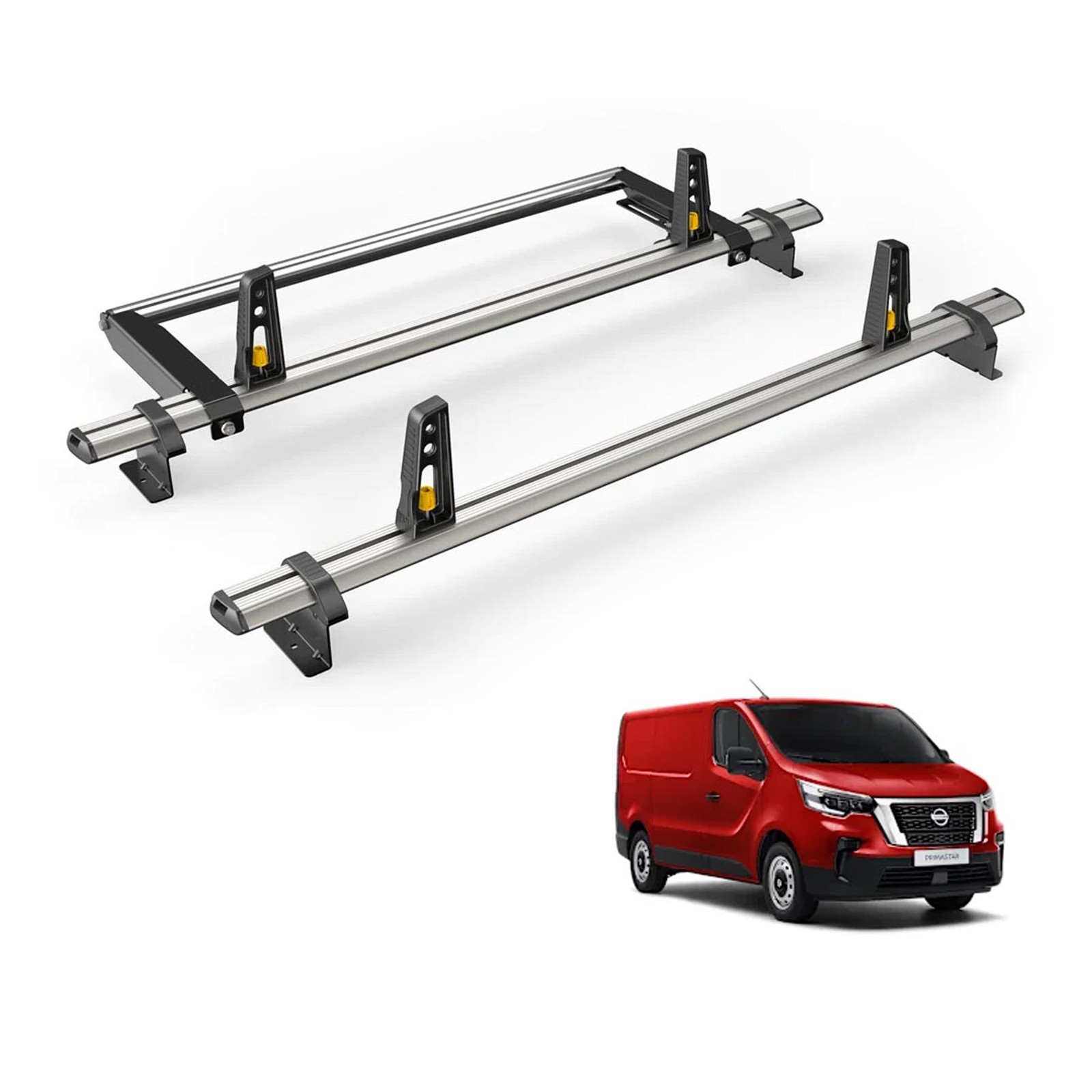 Nissan Primastar Roof Rack for 2022+ [H1, Tailgate Door] 2x Bars Van Guard Plus