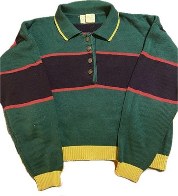 VTG 90 s Color Block Stripe Forest Green sweater cropped