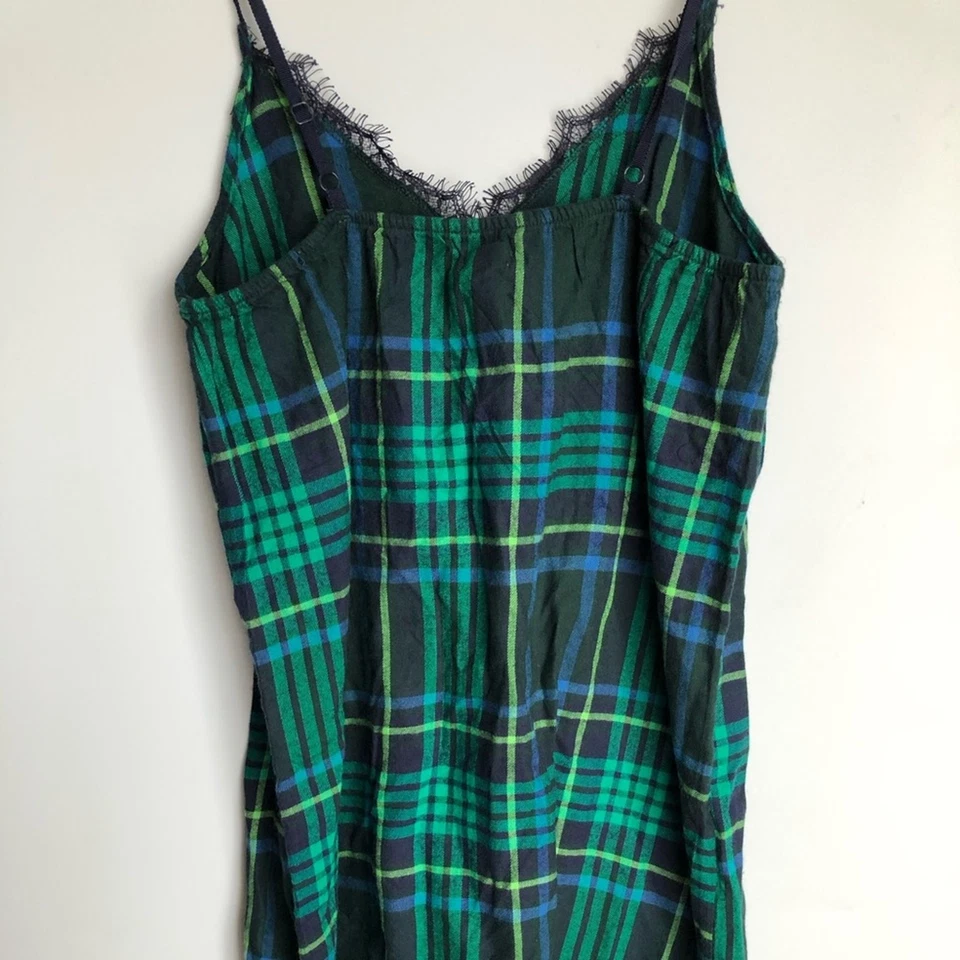 Vestido camisón aerie a cuadros pestañas encaje cuello en V franela encaje pj talla XXS Foto 3 de 4