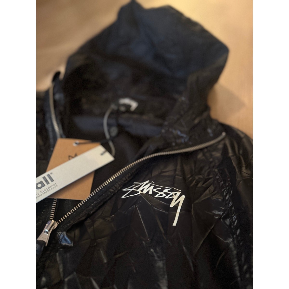Stüssy Beach Shell Wrinkled Black Nylon Rain Jacket NWT | eBay