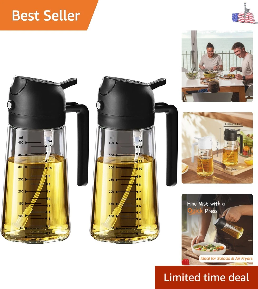 16oz/470ml Glass Olive Oil Sprayer for Cooking – 2 in 1 Olive Oil Dispenser B...
Opens in a new wind
