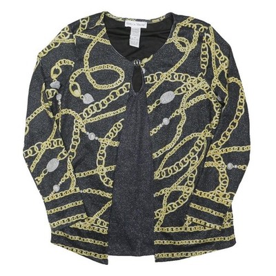 REBECCA MALONE Damen Schwarz & Gold Kettenmuster Top Langarm V-Ausschnitt M Stylisch