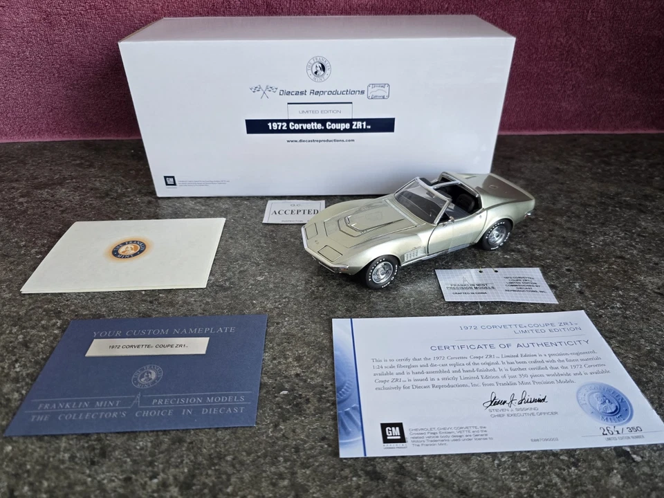 Franklin Mint 1972 Corvette ZR1 "DIECAST REPRODUCTIONS" LE of 350 1:24 RARE! - Image 3 of 4