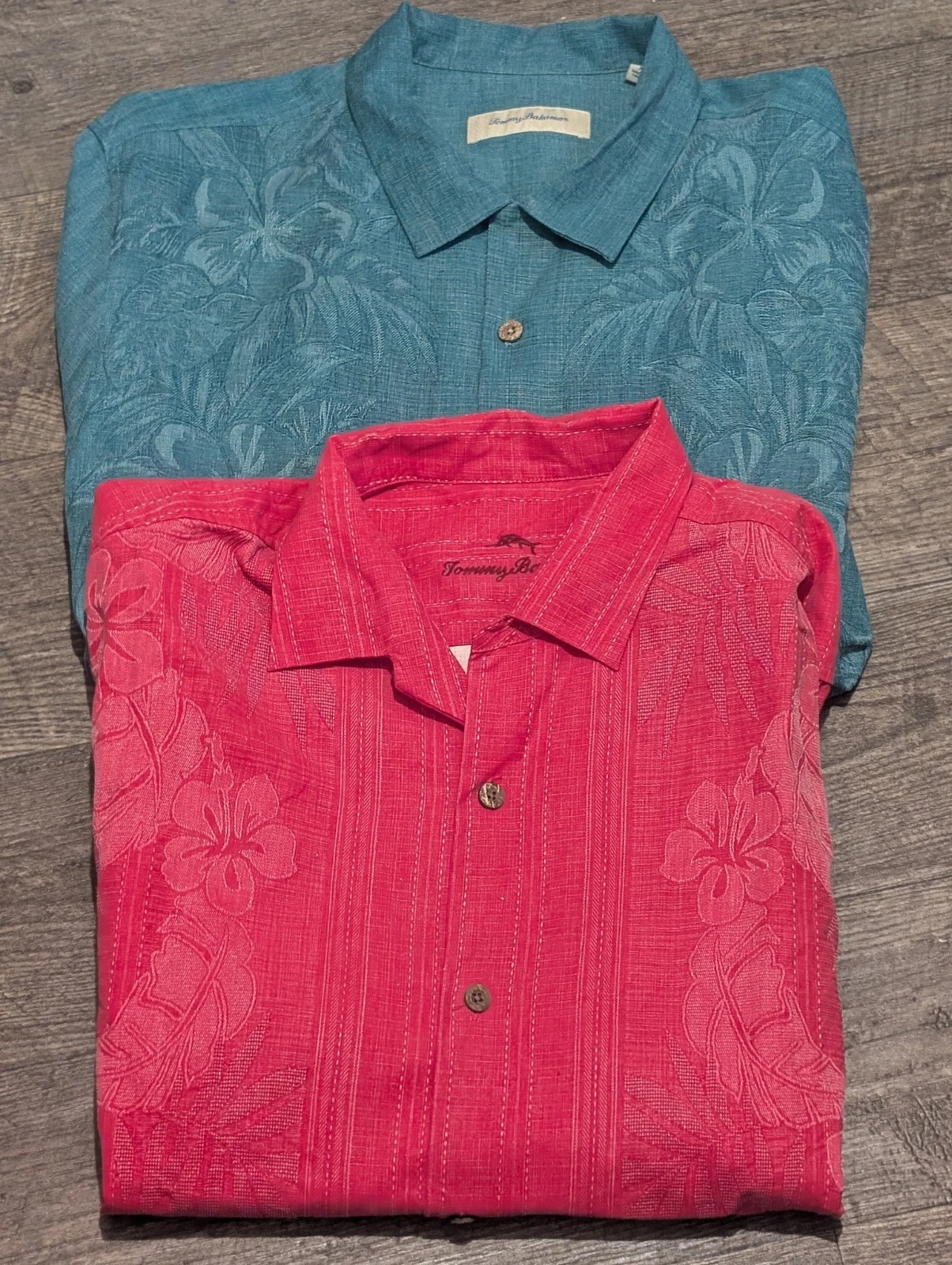 2 Tommy Bahama Short Slv Hawaiian 100% Silk Button Up Shirts Floral Men's XL EUC