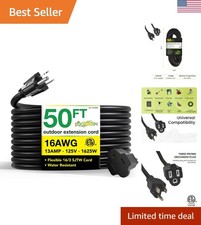 Go Green Power Inc. 16/3 50ft Black Outdoor Extension Cord - Durable, Heavy D...