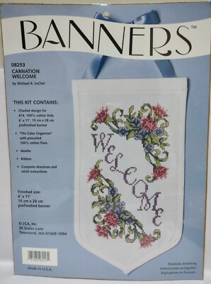 NIP BANNERS Cross Stitch Kit Carnation Welcome 08253 Michael LeClair