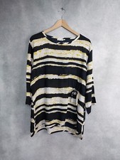 masai top large. tunic top black yellow ivory. 3/4 sleeve crew neck. relaxed fit