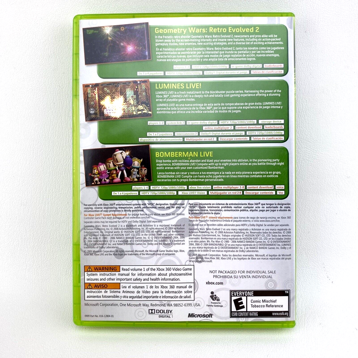 Xbox Live Arcade Pack Microsoft Xbox 360 Bomberman Geometry Wars