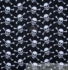 BonEful Fabric FQ Cotton Quilt Black B W White Skull Face Cross Bone Head Gothic