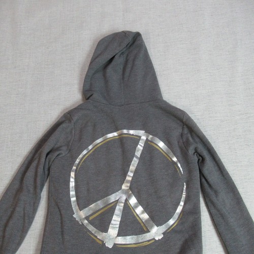 Justice Hoodie Girls Size 12 Gray Sherpa Lined Fleece Full Zip Jacket Peace Sign - Picture 6 of 12