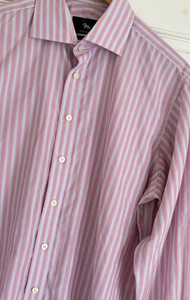 CHESTER BARRIE Mens 16/41 Dress Shirt Long Sleeve Pink Striped Non-Iron Formal - Image 3 of 4
