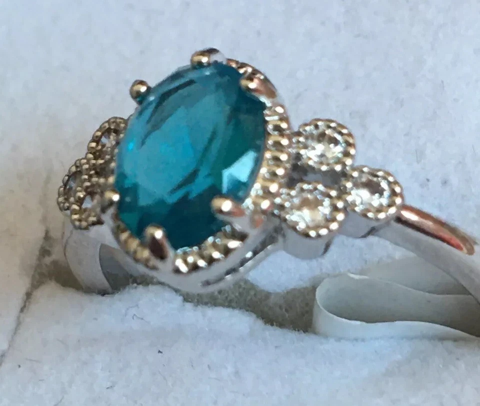 Anillo Bomb Party Glam Azul y Blanco Topacio Rodio Doble Chapado Talla 7 Nuevo en Caja RBP2305 Foto 2 de 4