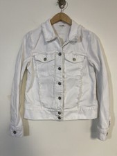 7 For All Mankind Womens Fringe Distressed Denim Jacket White Size Small