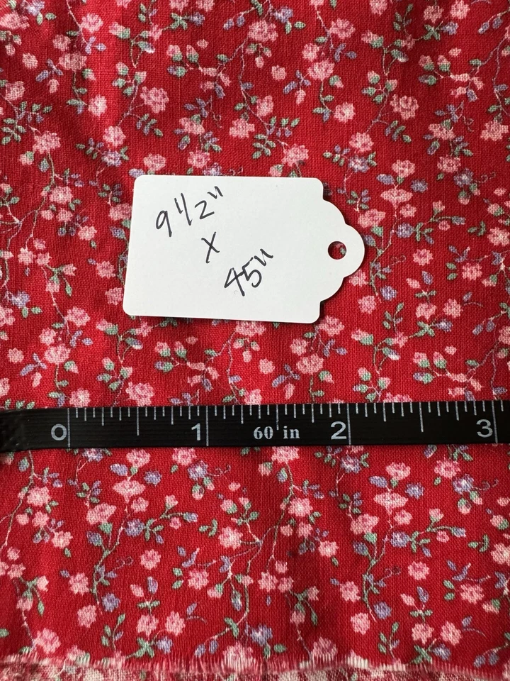 UNBRANDED RED FLORAL COTTON CRAFT FABRIC WHITE FLOWERS 45” X 9.5” - Image 2 of 2
