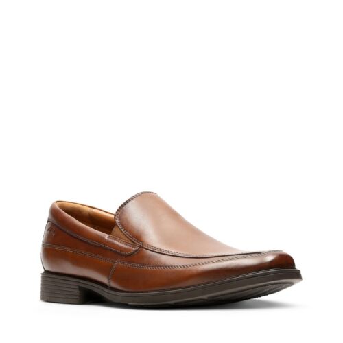 Clarks Tilden Free Tan Brown Leather Formal Slip On Loafer Dress Shoes (G Fit) - Picture 1 of 7