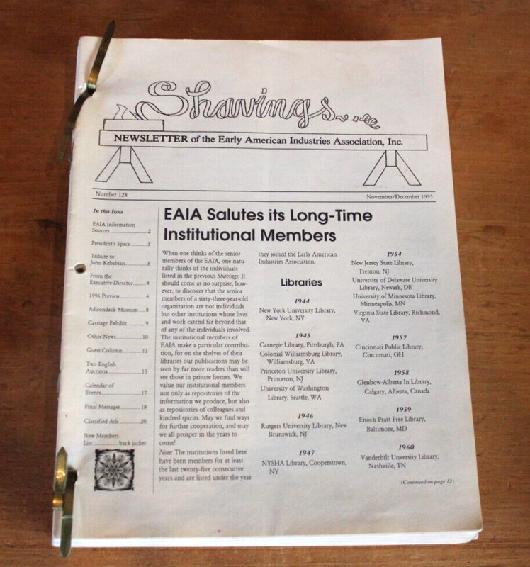 Shavings Newsletters of the Early American Industries Association 1991-1995