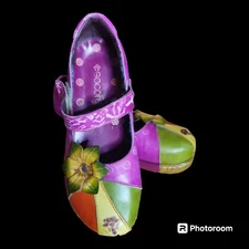 Socofy Retro Genuine Leather Colorful Floral Mary Jane Shoes Womens US 6 EU 36