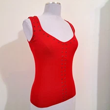 Carmen Marc Valvo Women's Embellished Knit Top Sleeveless Red Color S/P NWT