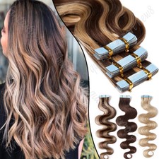 CLEARANCE Tape In Real Remy Human Hair Extensions Skin Weft Body Wave Curly 150G