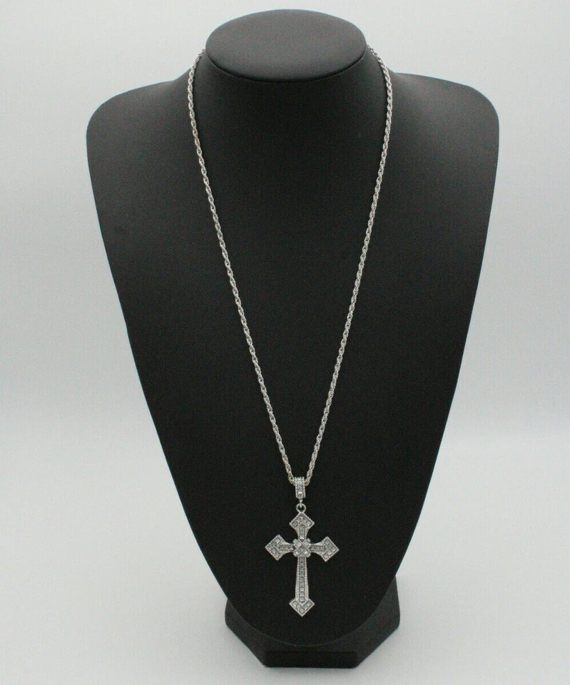 Kreuz Anhänger mit Halskette Strasssteine Religion Gott Jesus Kette unisex bling - Bild 2 von 4