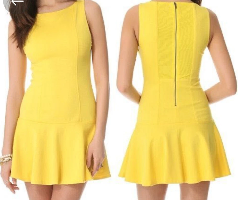 Alice Olivia Dress Womens Medium Yellow Knee Length Drop Waist Boat Neck Stretch - Image 4 of 4