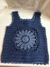 Vintage 1970s Handmade Crochet Sweater Vest - Shades of Blue - Lightly used