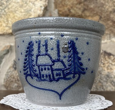 Eldreth Pottery Crock - House, Trees, Snow - 2004 with a Kiln Pop