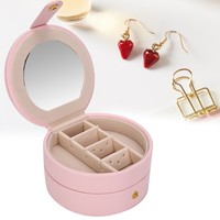 Jewelry Box Pu Portable Jewelry Ring Earrings Storage Box Organizer Pink