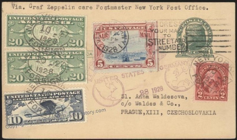 USA 1928 Graf Zeppelin Germany Mi8A Postal Card Air Mail 5c Beacon Cover 116181