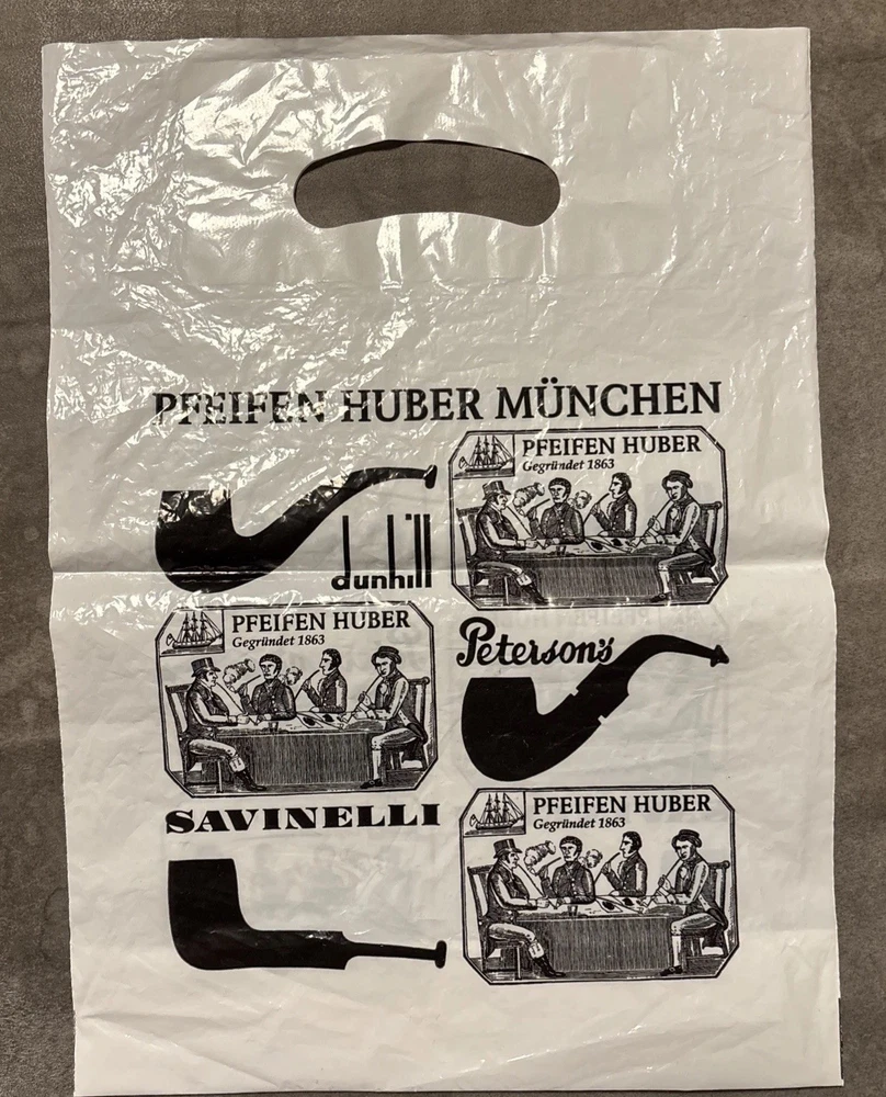 alte Plasiktüte Pfeifen Huber München ca. 33,5 cm x  24,5 cm