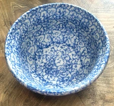 Gerald Henn Blue Spongeware Mixing Bowl 8" Roseville Ohio Stoneware Pottery EUC