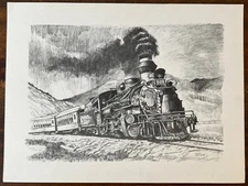 Vintage Roscoe Misselhorn Train Locomotive Pencil Sketch Print 473 Rio Grande RR