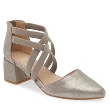 EILEEN FISHER NWOB $195 Juku Silver Grey Block Heal Pumps In Mica Zip Size 9