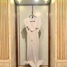 BCBGMAXAZRIA Women's Ruffled Point D'Esprit Gown Pink Blush HIGH SLIT Size 2