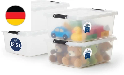 Iris Ohyama Aufbewahrungsboxen Mit Deckel, 12.5L, 4Er-Set, Transparent, Sicherer - Bild 1 von 4
