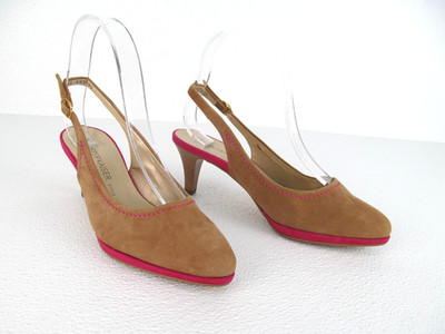 Peter Kaiser Slingback Heels Beige Brown/Pink Suede Women s Size US 6B New