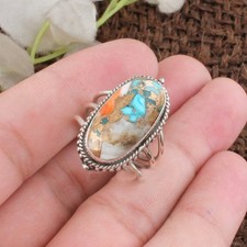 Woman's Handmade Oyster Turquoise Ring, 925 Silver Ring, Statement Gift for Her