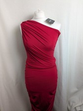PLT Ladies casual long dress size 10 red ruched one shoulder New