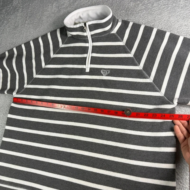 Women's Vintage GUL Striped Half Zip Sweatshirt Grey White XXL image 6