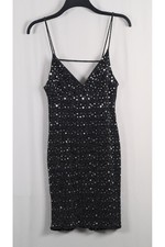 River Island Black Sequine Star Slip Dress Party Evening Size 10 Stretch r1678