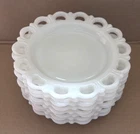 Vintage 8 Inch Anchor Hocking Old Colony Open Lace Milk Glass Plate Set of 8