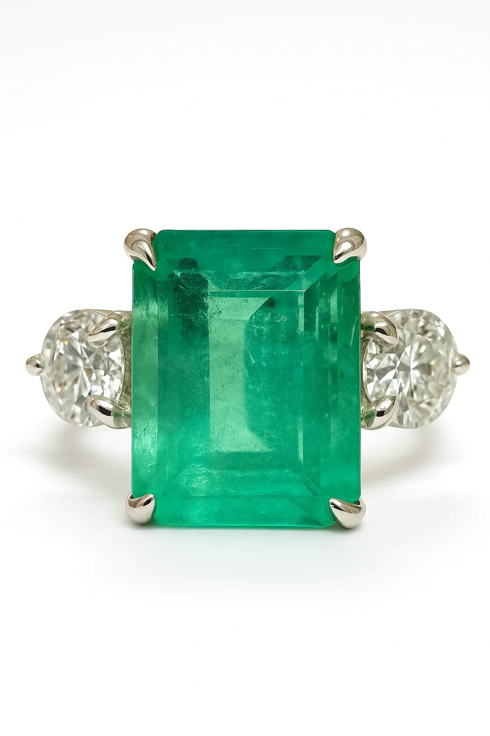 Art Deco Vintage Style Natural  4.10 Ct Emerald Wedding Ring 14K White Gold FN