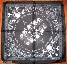 Black Paisley Skull&Crossbones Bandanna Face Mask,Head Wrap,Scarf,Wristband-New!