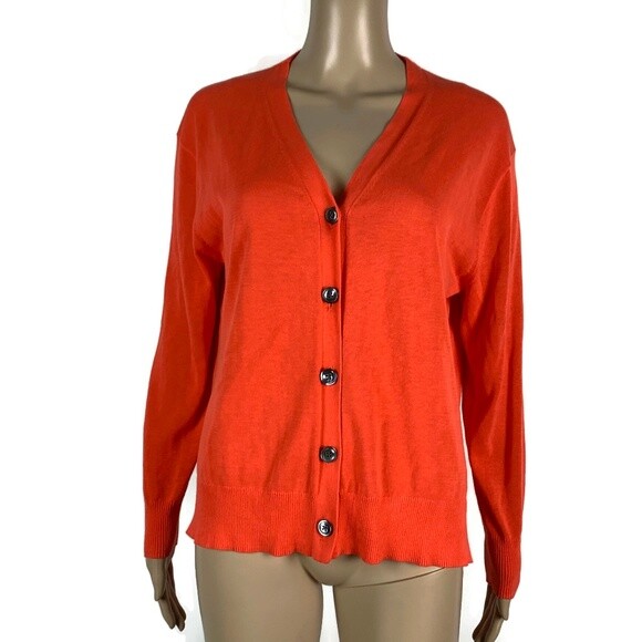 J Crew Women's Size Small Orange Cardigan Sweater Button Light Weight V