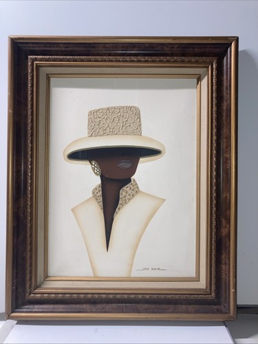 JUNE MARIE ORIGINAL OIL ON CANVAS AFRICAN AMERICAN WOMAN & EARRINGS PAINTING