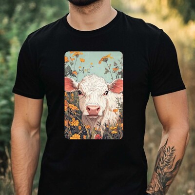 Mens Cow Anime Style Print Cotton T-Shirt Size XS to 5XL