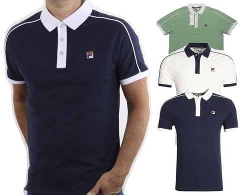 FILA Men&amp;amp;#039;s Polo Shirt Vintage Retro Piped Tee Short Sleeve Cotton Jersey S-4XL