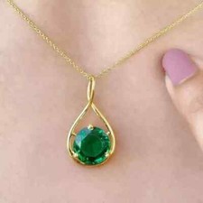 2Ct Round Cut Natural Green Emerald Women Beauty Pendant 14K Yellow Gold Plated