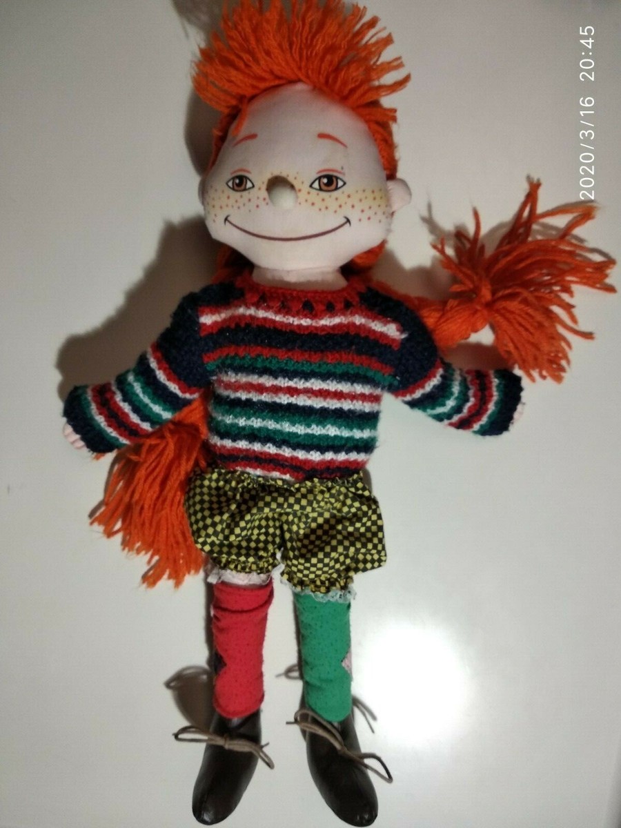 PIPPI LONGSTOCKING Soft Stuffed Cloth Doll Astrid Lindgren Book Vintage Toys
